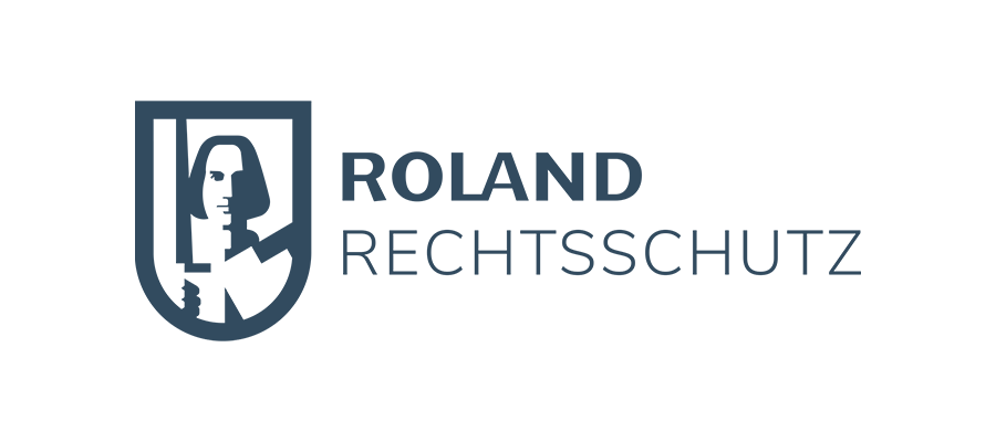 Wort-Bild-Marke mit bewaffnetem Mann in einem Schutzschild und dem Roland Rechtsschutz Schriftzug.